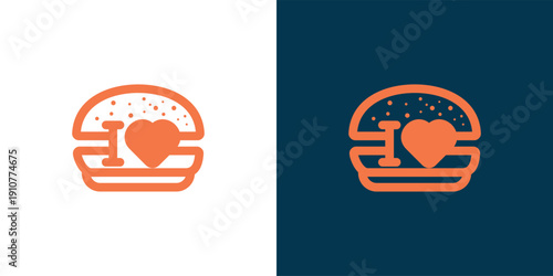Burger Love Logo Design Delicious Food Icon for Branding.