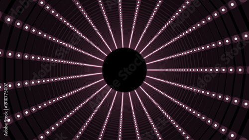 Futuristic vector sci-fi circle portal in space. 3D purple ai tunnel with dots and lines. Abstract digital wormhole data. Flow particle by funnel. Fantasy circle vortex on dark background.