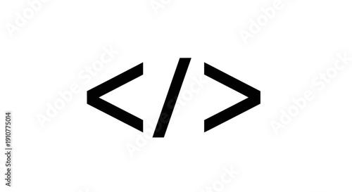 A minimalist black and white vector icon representing the concept of code, programming, and digital technology, perfect for web development and software design