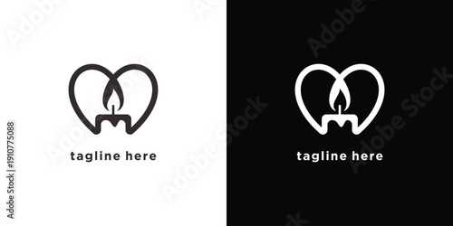 Heartshaped candle logo design with a simple and elegant style.