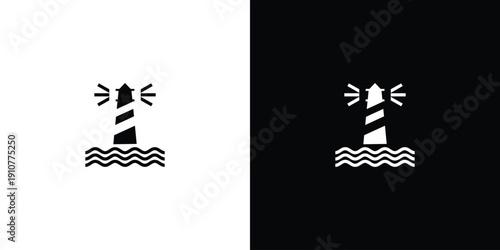 Lighthouse icon on white and black backgrounds simple design.