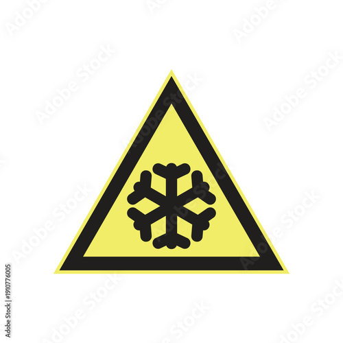 Low temperature warning triangle symbol. Safety sign indicating cold hazards and cryogenic risks in laboratory environments.