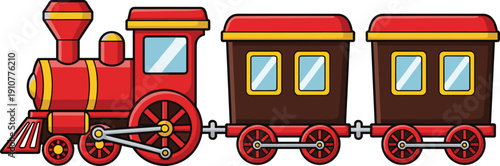 Cartoon, train, locomotive, toy, railway, transport, kids, vehicle, engine, wagon, colorful, illustration, design, isolated, red, travel, transport, playful, cartoon, style