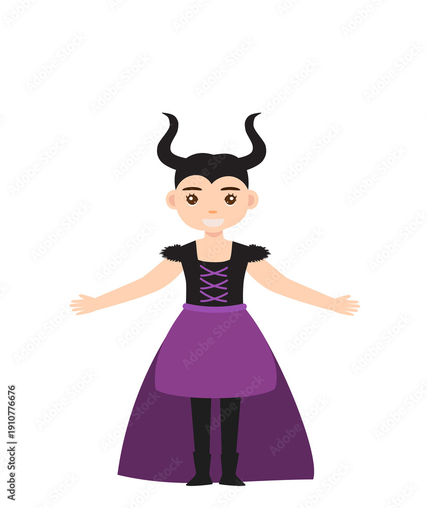 Fototapeta premium Cute Devil Girl with Open Arms Halloween Illustration
