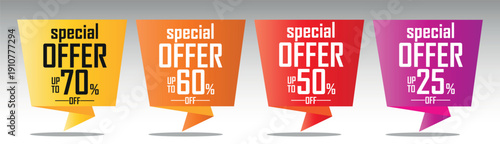 Set of colorful origami style Special Offer promotional banner element stickers with various percentage discounts for modern retail sales