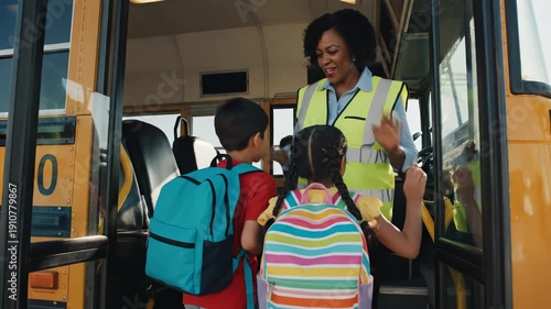 School bus with children and driver