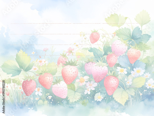 Strawberry flower bed letter paper　イチゴの花壇の便箋