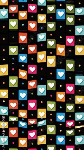A colorful heart pattern on a black background
