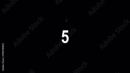 5 second countdown timer on transparent background, perfect for intros, transitions, 0 to 5 second countdown timer with alpha channel in 4K video .