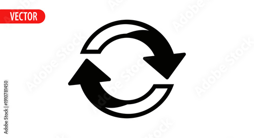 Black and white circular arrows vector icon representing refresh, reload, or cycle. Ideal for digital interfaces and web design elements