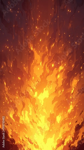 Abstract flame background in cartoon style, warm orange and gold color palette, smooth rounded fire shapes, dynamic but soft flame movement, symbolic energy and victory concept