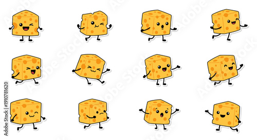 Cartoon cheese characters with different expressions and poses  