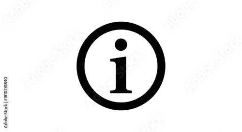 A clean and simple black and white vector icon featuring the letter 'i' enclosed within a circle, signifying information or details
