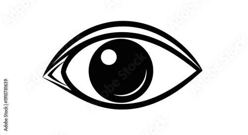 Simple and striking black and white vector icon of an eye, representing vision, sight, and observation in a minimalist design