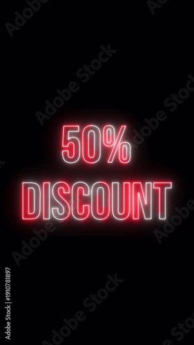 Discount text 4K animated video with glowing neon line effect	