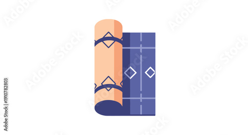 A minimalist illustration of a cylindrical object beside a grid patterned rectangle