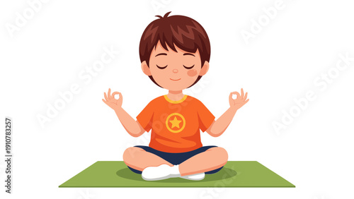 Young boy meditating on a yoga mat in a peaceful environment