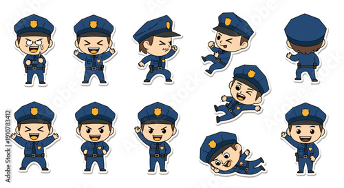 Cartoon police officer characters in various poses and expressions  