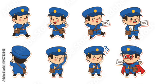 Animated postman character performing various actions and expressions  