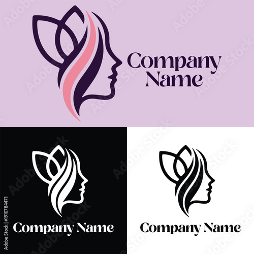 Beauty and Wellness Logo Template: Minimalist Woman Face Profile with Floral Elements for Spa, Salon, and Cosmetics Branding