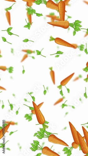 A bunch of carrots are flying through the air