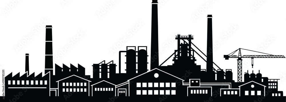 custom made wallpaper toronto digitalIndustrial skyline with factories and cranes in silhouette style