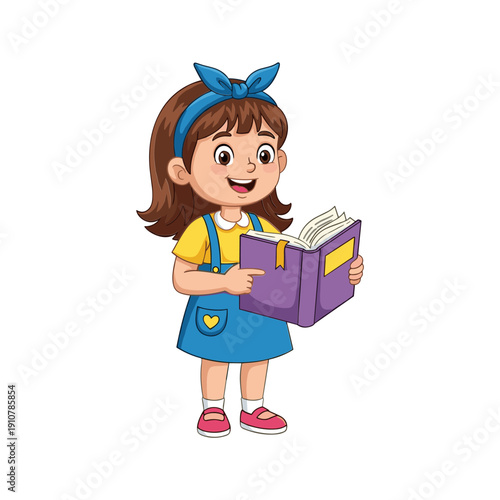 Happy schoolgirl holding colorful books and backpack smiling with blue bow cheerful education concept