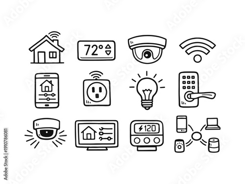 Hand Drawn Smart Home and Internet of Things Doodle Icon Set