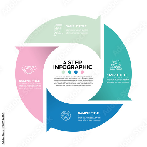 Vector circle venn diagram infographic four steps for business presentations and posters or web. Vector editable infographic.