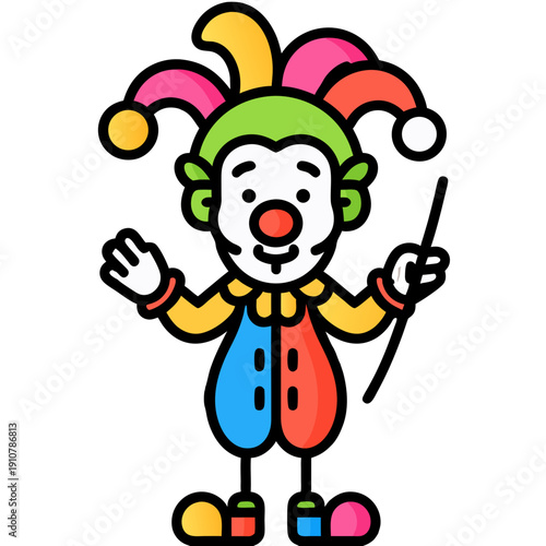 Colorful Jester Vector Illustration with Flat Design Style, Perfect for Entertainment, Humor, and Carnival-themed Projects