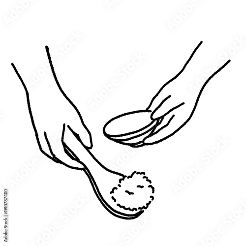 茶碗にご飯をよそう手のイラスト