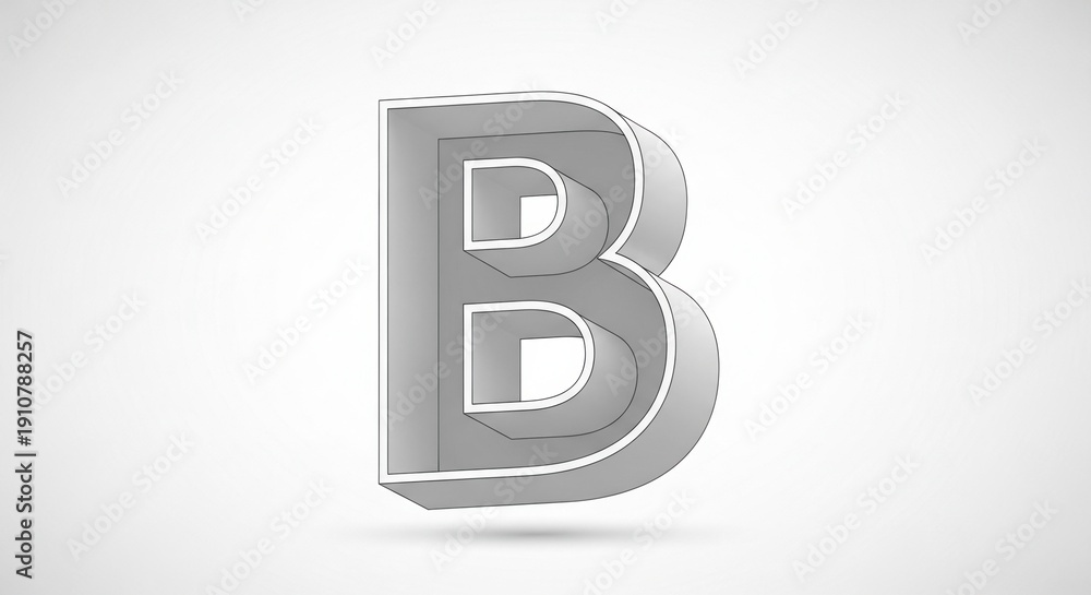 Fototapeta premium Modern 3D silver letter B with sleek design