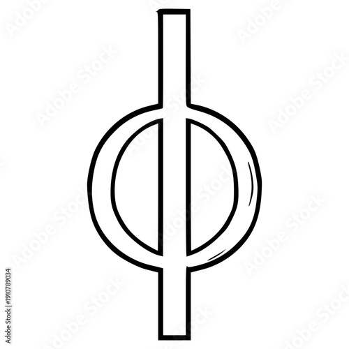 phi Greek alphabet illustration hand drawn outline vector