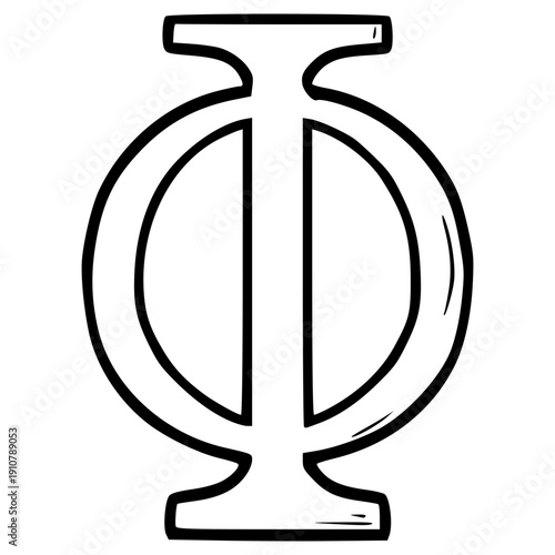 phi Greek alphabet illustration hand drawn outline vector