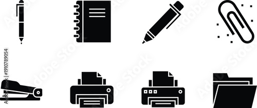 Black and white office supplies notebook pencil office supplies, black and white, pen, notebook, pencil, paperclip, stapler, printer, file folder, stationery, business, workspace, writing, organizatio