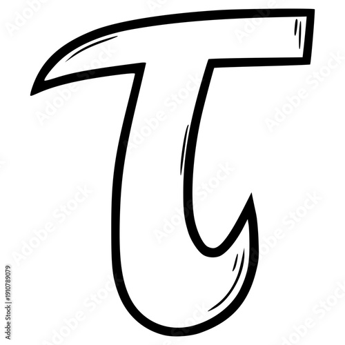 tau Greek alphabet illustration hand drawn outline vector