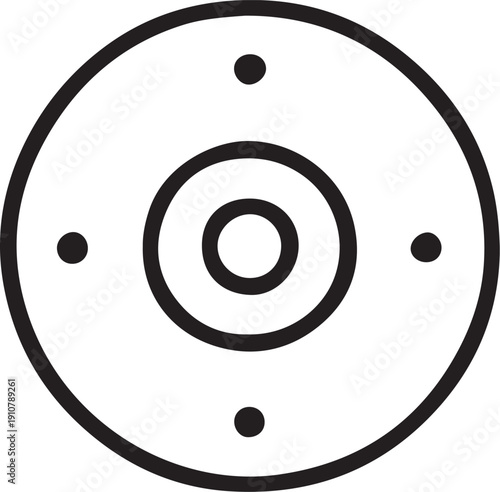 Car wheel rim icon: Minimalist circular tire part with lug nuts line art