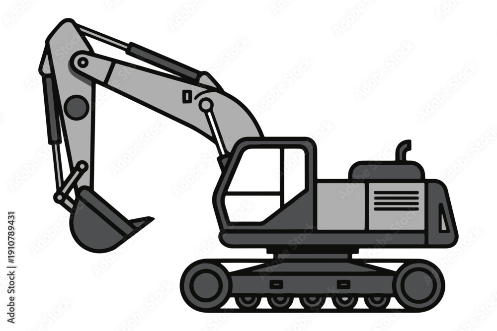 Naklejka premium Construction Excavator Minimal Flat Simple Shapes Vector