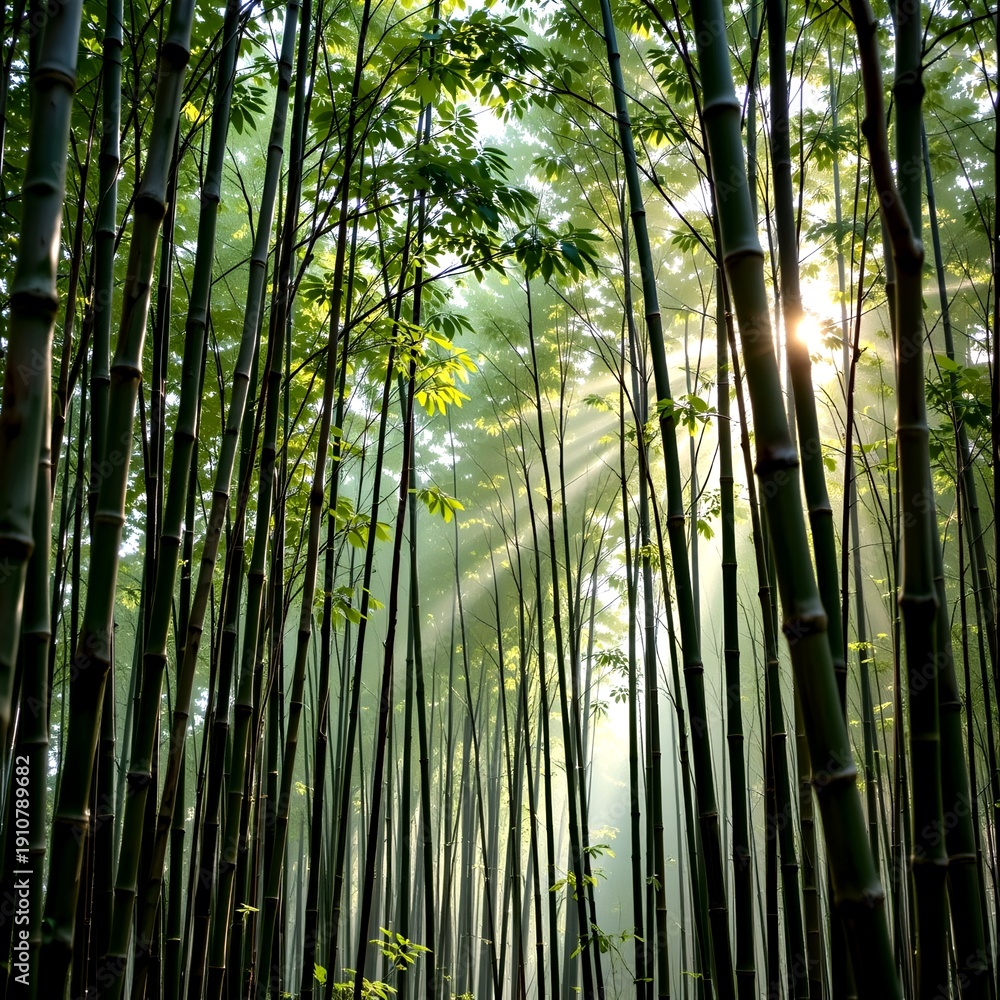 Fototapeta premium Serene Bamboo Forest Soft Evening Light