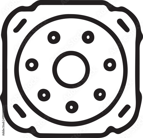 Car brake disc icon: Vector wheel hub part with bolt holes line art