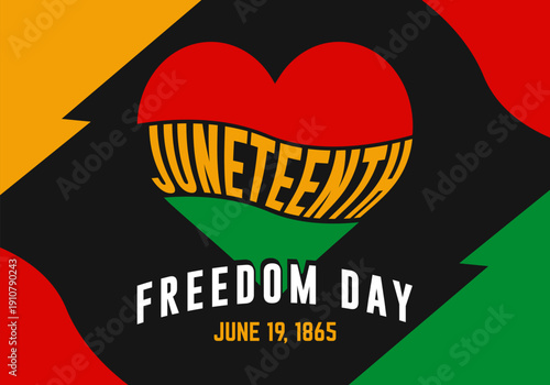 Juneteenth Freedom Day Banner with Pan-African Heart and June 19, 1865 Vector Illustration