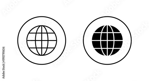 World globe icon in circular outline. Earth and global symbol. Worldwide and internet web sign
