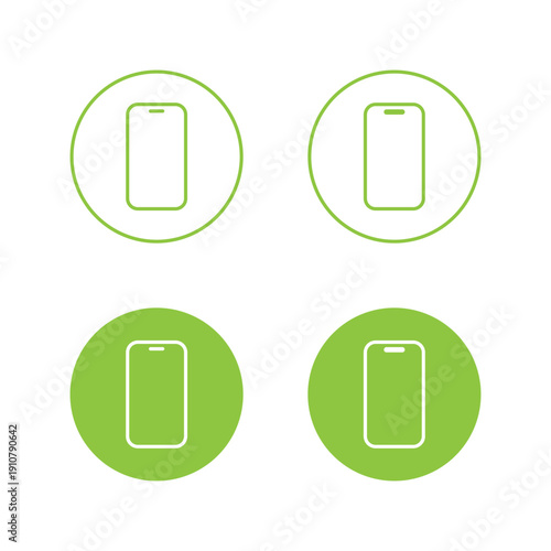 Simple smartphone icon in green circle. Mobile phone and cellphone symbol