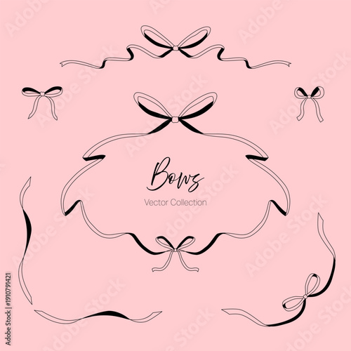 Elegant bows collection. Frame, borders and dividers for invitations, cards and banners. Vetoc clipart.