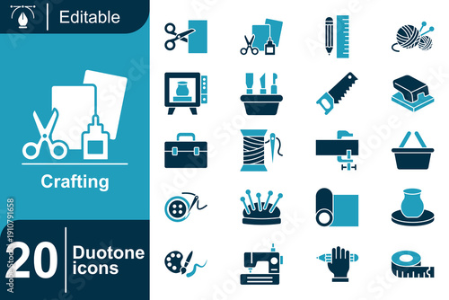 Crafting Icons Set A Collection of 20 Duotone Graphics for Creative Projects and Hobbies