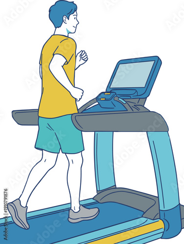 ランニングマシンで運動する男性 ジムトレーニングイラスト