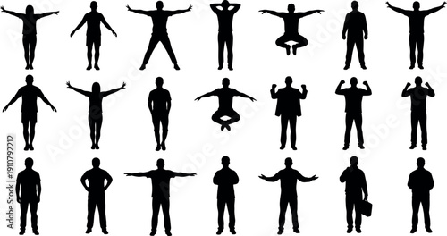 Collection of 20 human silhouettes in various poses and actions