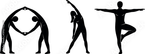 Yoga poses in silhouette form for wellness and flexibility