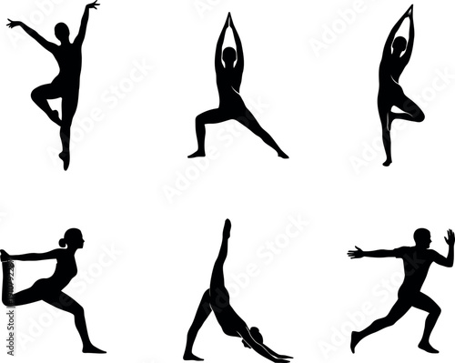 Yoga poses silhouette illustrations for fitness and wellness