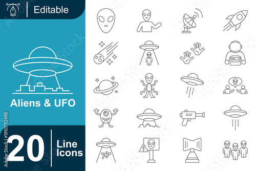 Discover a Universe of Extraterrestrial Encounters Exploring Aliens, UFOs, and Cosmic Mysteries Through Line Art Illustrations